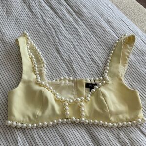 Nasty Gal Light Yellow Pearl Crop Top